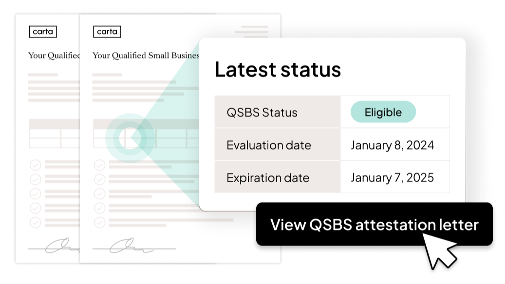 Image of QSBS attestation letters and UI of latest status