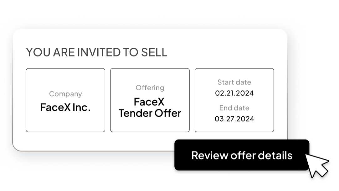 UI of summary for liquidity platform with button to review offer details